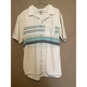 Vans Off The Wall XL Button Up Short Sleeve Collar Shirt 100% Cotton Tan Blue